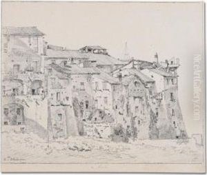 A View Of Houses At Tivoli by Claude I Thienon