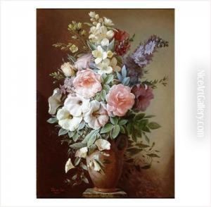 Nature Morte Au Vase De Fleurs Sur Un Entablement