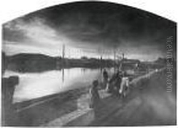 Industrial Landscape With Children In The Foreground, Normandy, Early 1900s - view 1