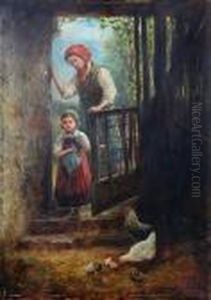 Feeding The New Brood Of Chicks by James Crawford Thom