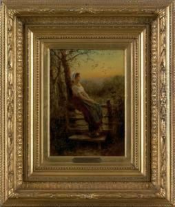 Landscape With A Woman Sitting On A Fence
