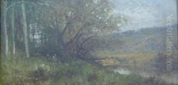 Figures In A Landscape By A River - view 1