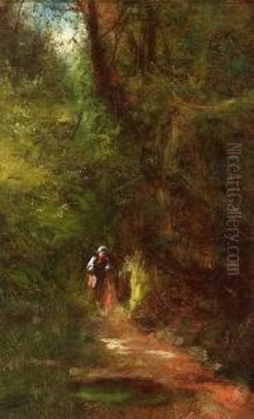 Woman Along Forest Path - view 1