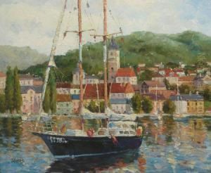 'yacht In Town Harbour', Oil, Signed, Canvas, 2