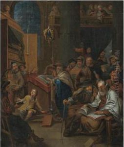 A Synagogue Interior With Scholars Reading Clerical Texts, Possibly An Allegory by Gerard Thomas