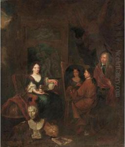 Interior Of An Artist's Studio With A Lady Sitting For A Portrait
