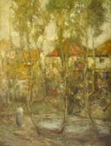 A Village Viewed Through Trees by George Grosvenor Thomas