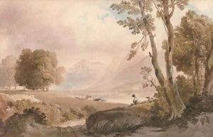 Cattle watering in the Lake District by Anthony Vandyke Copley Fielding