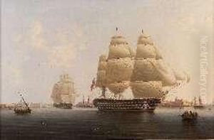H.m.s. Queen Flagship Of The Mediterranean Fleet Leavingmalta by Robert Strickland Thomas
