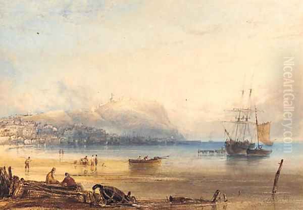 Scarborough, with a boat being vitalled in the harbour - view 1