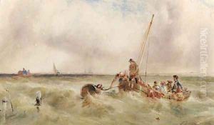Fishing smacks and other vessels off the coast in a squall by Anthony Vandyke Copley Fielding