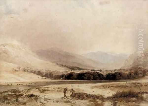 Figures conversing in a highland landscape - view 1