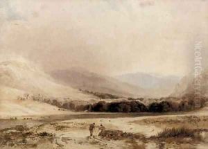 Figures conversing in a highland landscape by Anthony Vandyke Copley Fielding