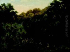 The Upper Reaches Of A River With Trees And Foxgloves To The Foreground by Edward Horace Thompson