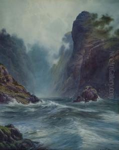 Swelling Seas Up A Rocky Inlet by Edward Horace Thompson