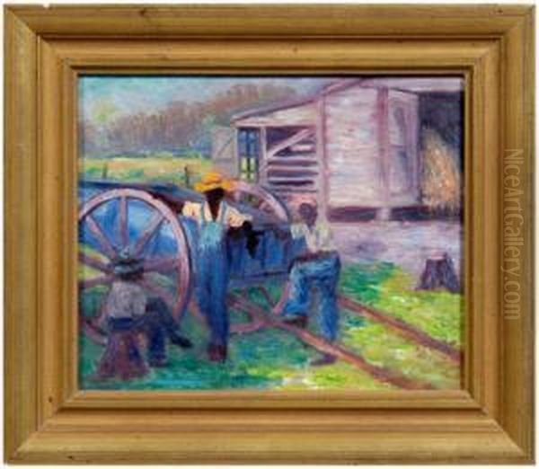 Three Black Farmers At Rest By A Wagon - view 1