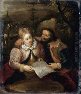 A Young Lady and a Cavalier Holding a Letter A Young Lady and a Cavalier Holding a Letter
