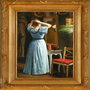 Young Girl Looking At Herself In A Mirror by Carl Christian Thomsen