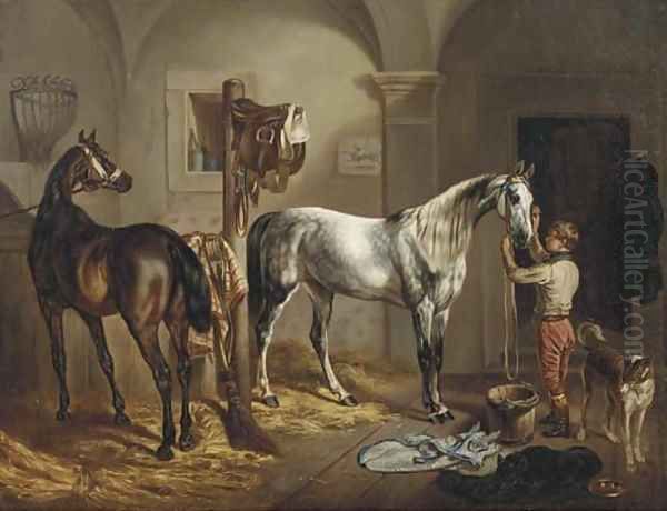 Tending to the horses - view 1
