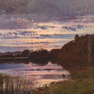 Sunset At Tulstrup Lake In North Jutland