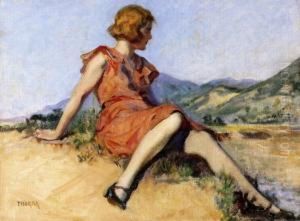 Woman Sitting On The Hillside by Janos Thorma
