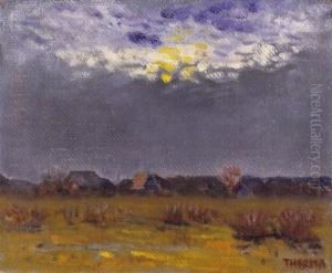 Landscape With Moon Behind Clouds by Janos Thorma