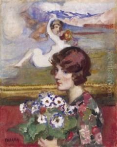 Lady With A Bunch Of Flowers (in The Studio)