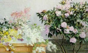 Spring flowers in an interior by Johanne Nicoline Louise Frimodt