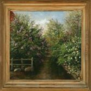 A Stream With Lilacs And Laburnum