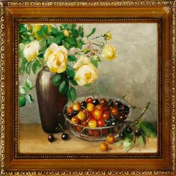 Still Life With Roses And Cherries On A Table - view 1