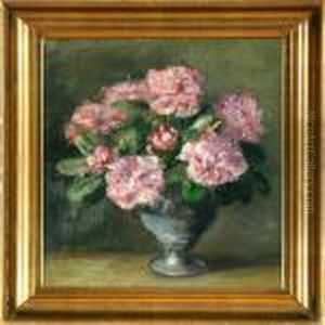 A Still Life With Flowersin A Vase On A Table by Emmy Marie Caroline Thornam