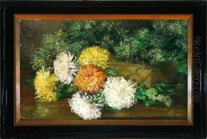 Emmy Thornam: A Still Life With Chrysanthemum In A Basket. Signed E. Thornam by Emmy Marie Caroline Thornam