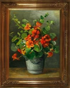 A Still Life With Orange Flowers On A Table