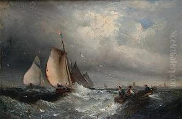 Shipping Off The Coast In Fair Weather And Instormy Seas - view 1