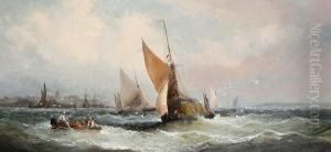 Fishing Boats On A Breezy Day Off A Coastaltown by Charles Thorneley