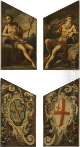 Door Panels Depicting Neptune
And Amphitrite, With The Arms Of Theworshipful Company Of Drapers And
The City Of London Painted On Thereverse - view 1