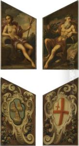 Door Panels Depicting Neptune
And Amphitrite, With The Arms Of Theworshipful Company Of Drapers And
The City Of London Painted On Thereverse by Sir James Thornhill