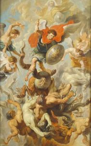 Follower Of Sir James Thornhill
Mythological Figure Subject With A Soldier Holding A Sword And Shield
Fighting Demons With Other Figures Nearby Oil On Canvas, 83cm By 55.5cm
*the Work Also Bears Some Similarity Stylistically To Louis Cheron. See
by Sir James Thornhill