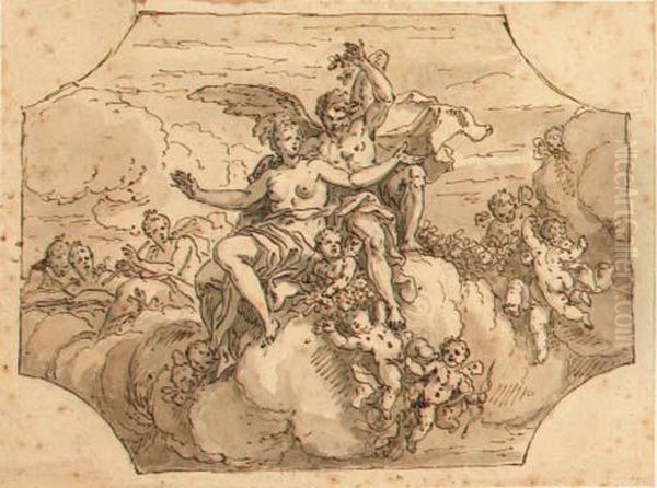 Zephyrus And Flora With Putti And Garlands On Clouds - view 1