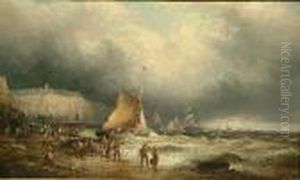 Fisherfolk Tending To The Catch On Scarborough Beach by Hubert Thornley