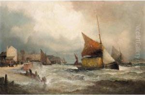 Fishing Boats Off The Coast In Heavy Seas Fishing Boats Off The Coast In Heavy Seas