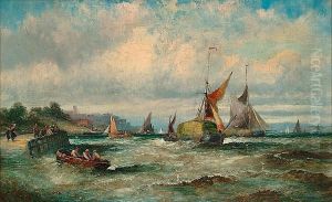 Shipping Off A Coastal Town With Figures On A Jetty