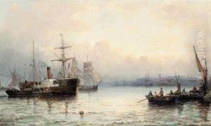 Harbour Scene With Steamboat