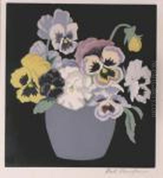 Pansies In A Grey Vase - view 1