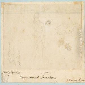 Pencil Sketch Of A Male Nude With Notes by Bertel Thorvaldsen