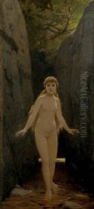 Nude Nymph In A Forest by Friedrich Paul Thumann