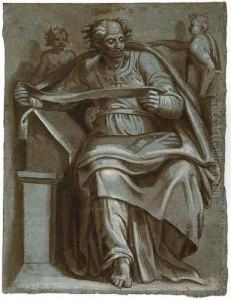 2x8 3/4 Inches. With A Study Of A Male Torso In Ink, Verso. Head Watermark by Domenico Pellegrini Tibaldi