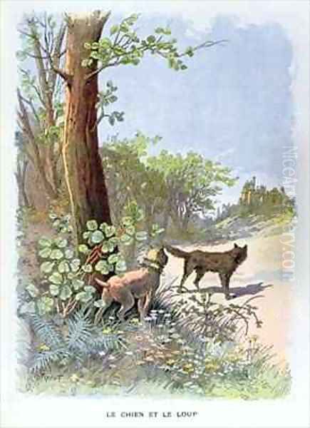 The Dog and the Wolf from Fables Choisies de la Fontaine by Jean de La Fontaine 1621-95 - view 1