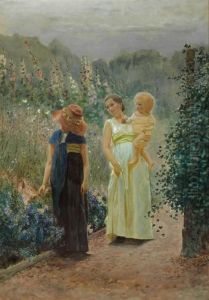 Family In The Garden by Louis Comfort Tiffany