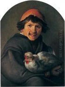 A Young Boy Holding A Hen by Jan Tilius